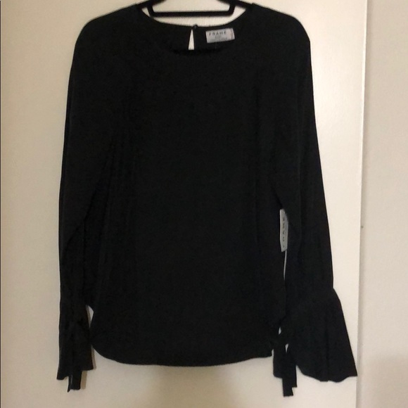 Excellent condition, FRAME Voluminous Cuff Silk Blouse - Black - Picture 4 of 6